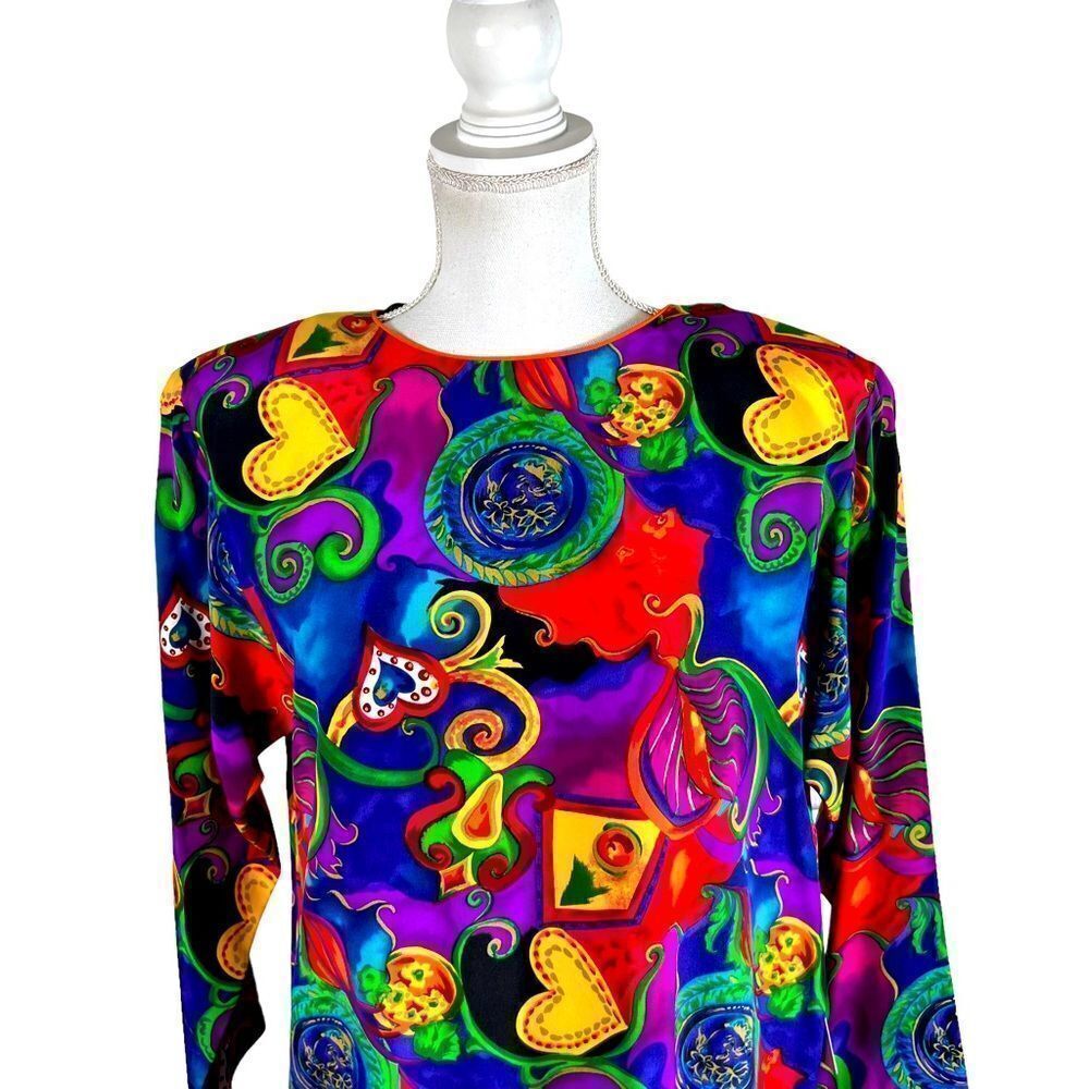 Vintage Pat Argenti Vibrant Psychedelic Vibrant Pure Silk Dress - Picture 4 of 10